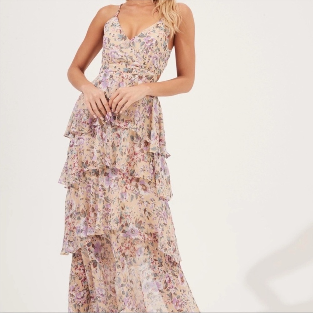 NWOT ASTR The Label Multi Ruffle Maxi Dress Yellow/Purple Size S